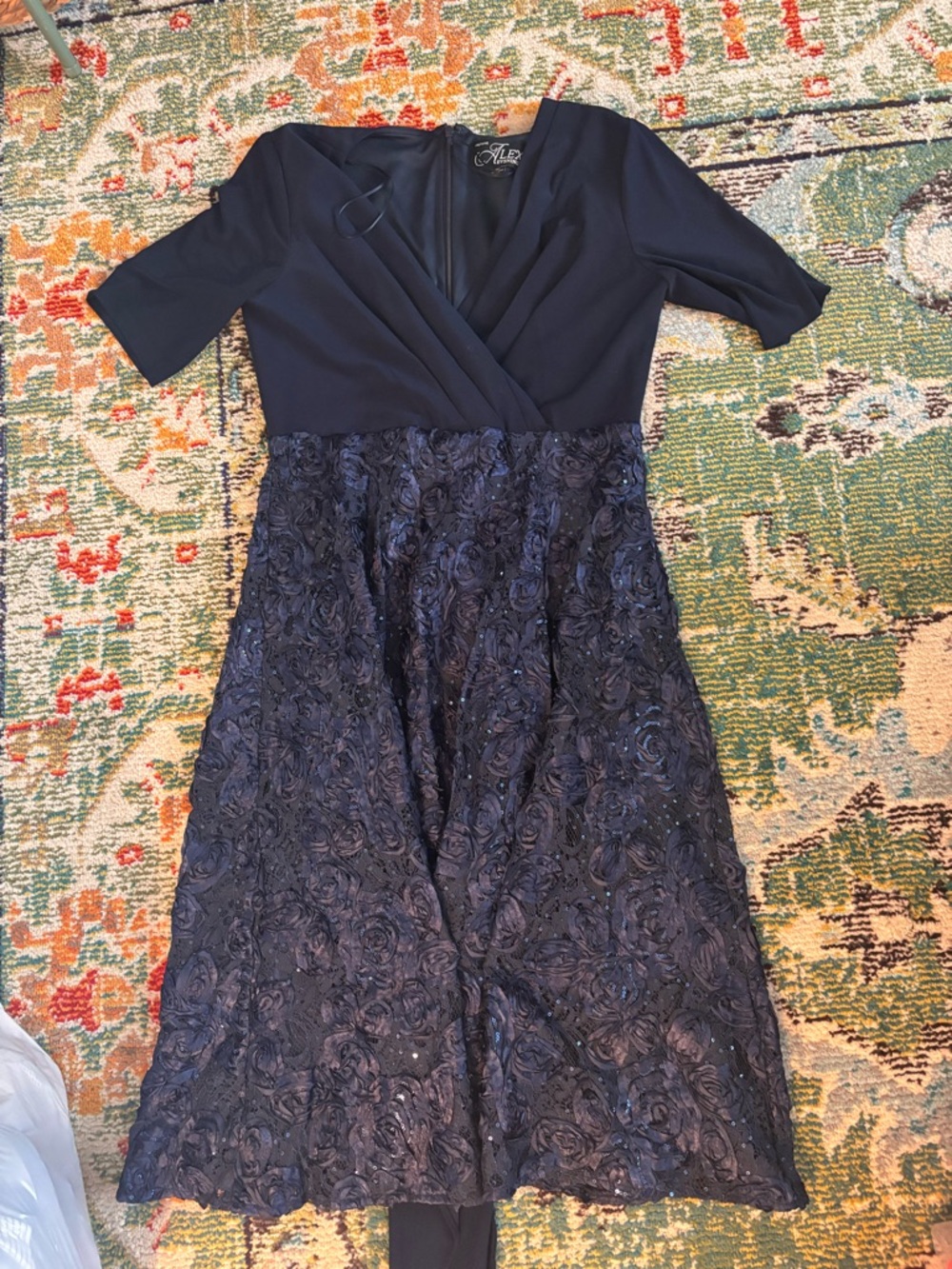 Alex Evenings Navy Textured Lace Midi Dress